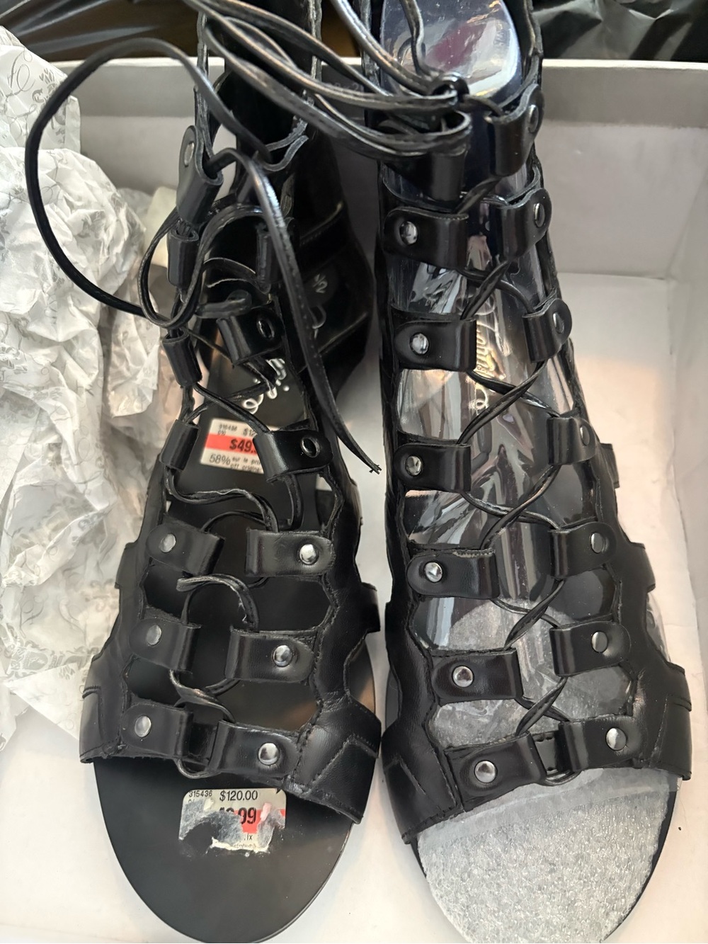Fergie Footwear Black Lace-Up Cage Gladiator Sandals